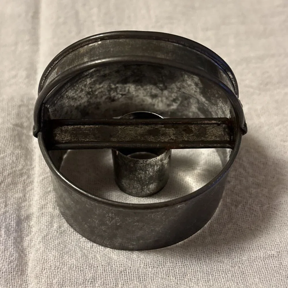 Vintage Primitive Hand Soldered Tin Donut Doughnut Cutter w/Handle 2.5 Inches